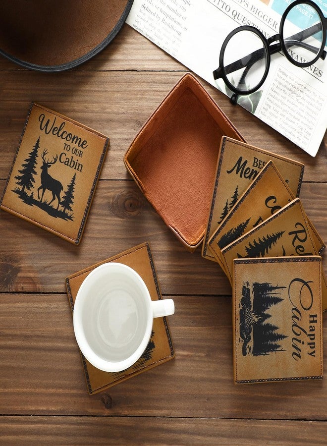 Ferrochef Rustic Cabin Bear Artificial Leather Coasters Set of 6 with Holder Bear Forest Wild Animals Square Leather Drinks Coaster for Farmhouse Country Tabletop Coffee Table Bar Xmas Birthday Gift - Image 5
